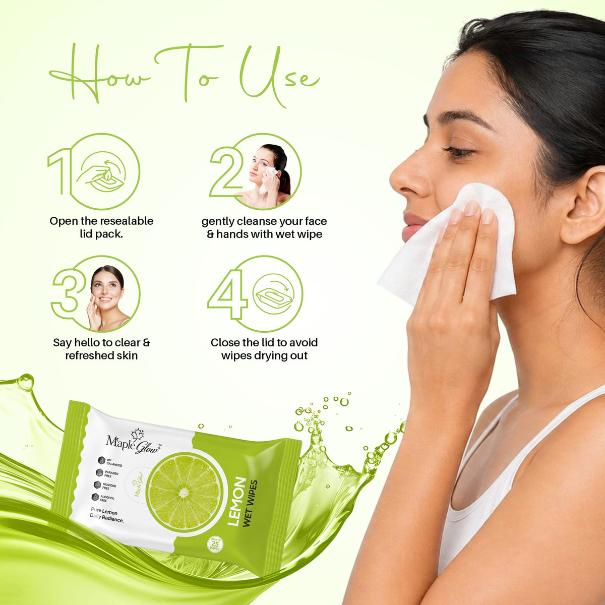 Maple Glow Lemon Face Wet Wipes – 25 Wipes