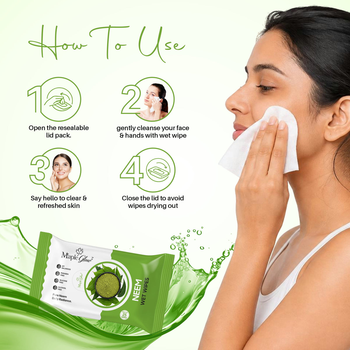 Maple Glow Neem Face Wet Wipes – 25 Wipes