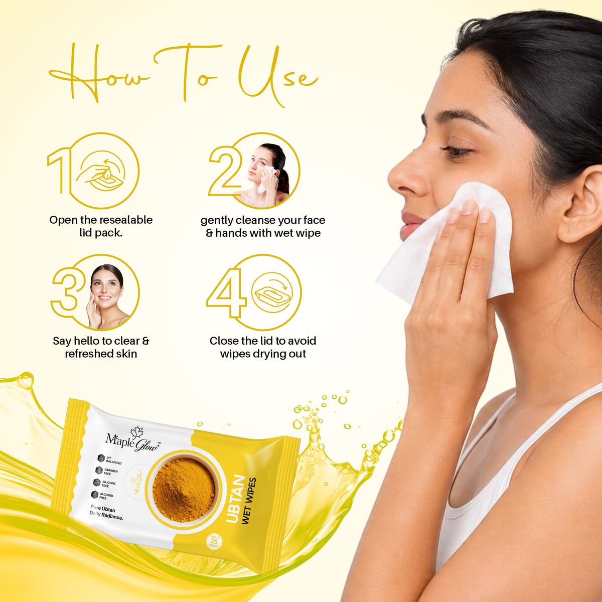 Maple Glow Ubtan Face Wet Wipes – 25 Wipes