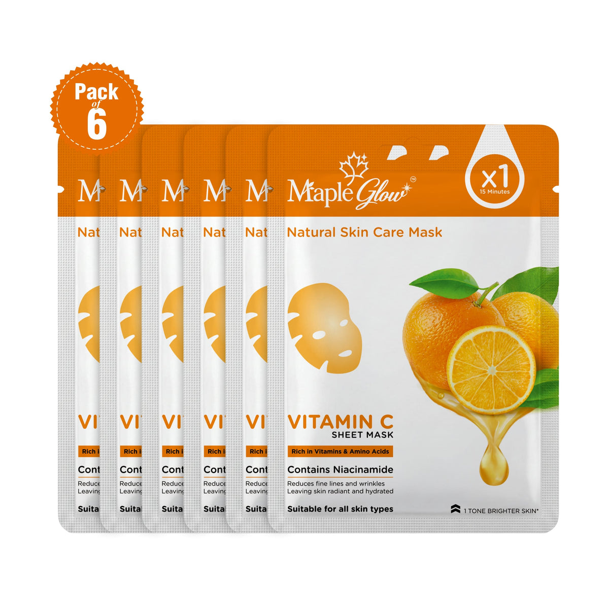 Maple Glow Vitamin C Sheet Mask – Pack of 6
