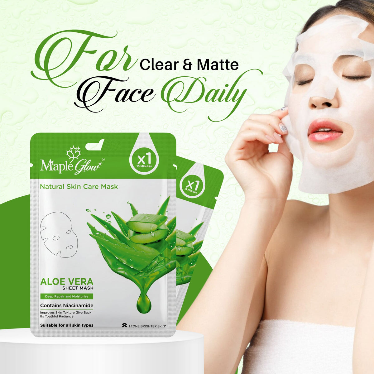 Maple Glow Aloe Vera Sheet Mask – Pack of 6 | Deep Repair & Moisturization