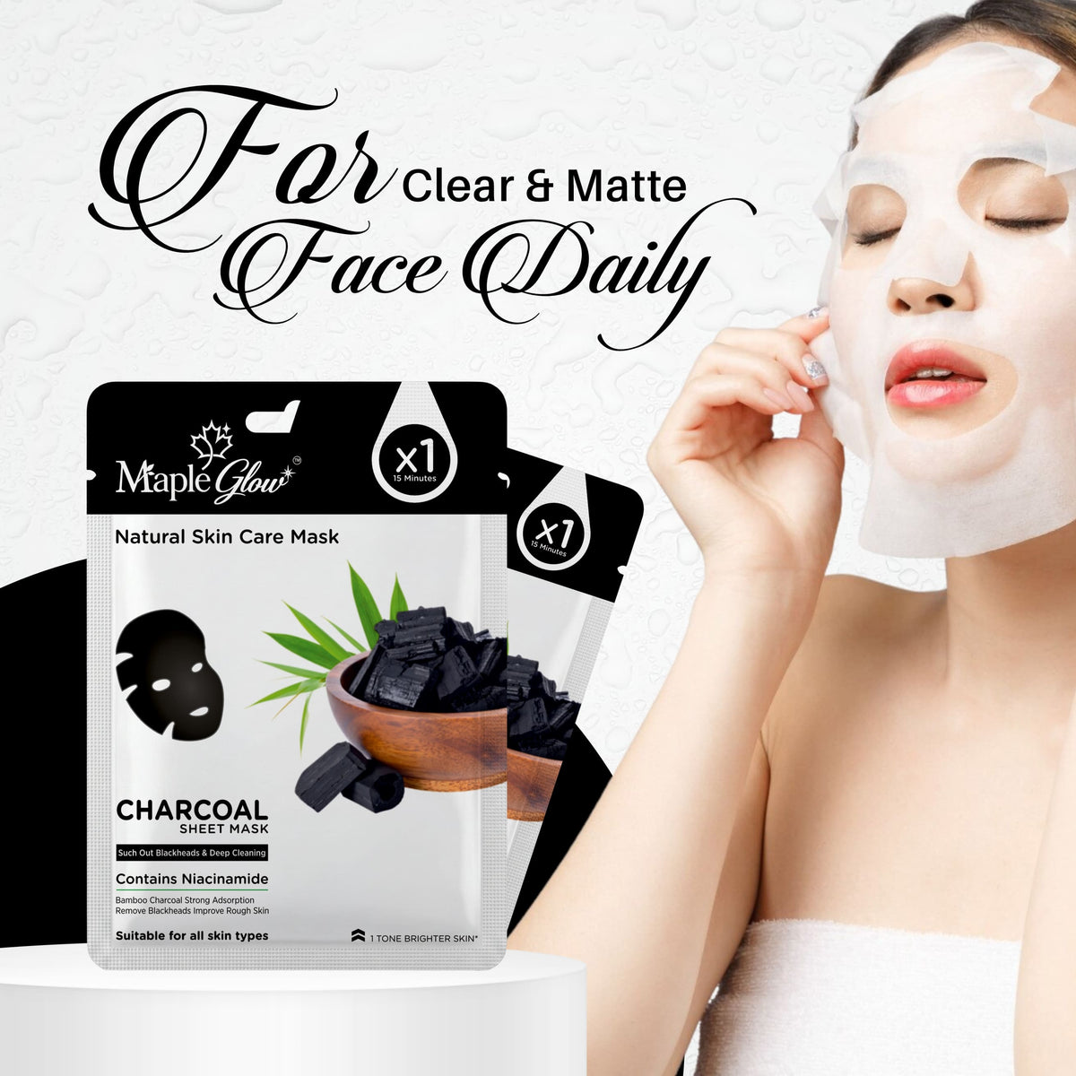 Maple Glow Charcoal Sheet Mask – Pack of 6