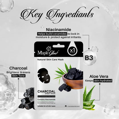 Maple Glow Charcoal Sheet Mask – Pack of 6
