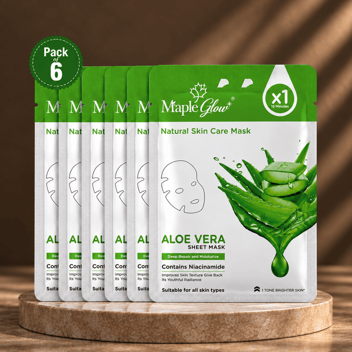 Maple Glow Aloe Vera Sheet Mask – Pack of 6 | Deep Repair & Moisturization