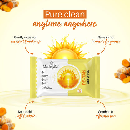 Maple Glow De-Tan Wet Wipes – 25 Wipes