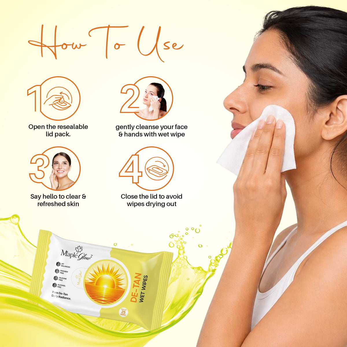 Maple Glow De-Tan Wet Wipes – 25 Wipes