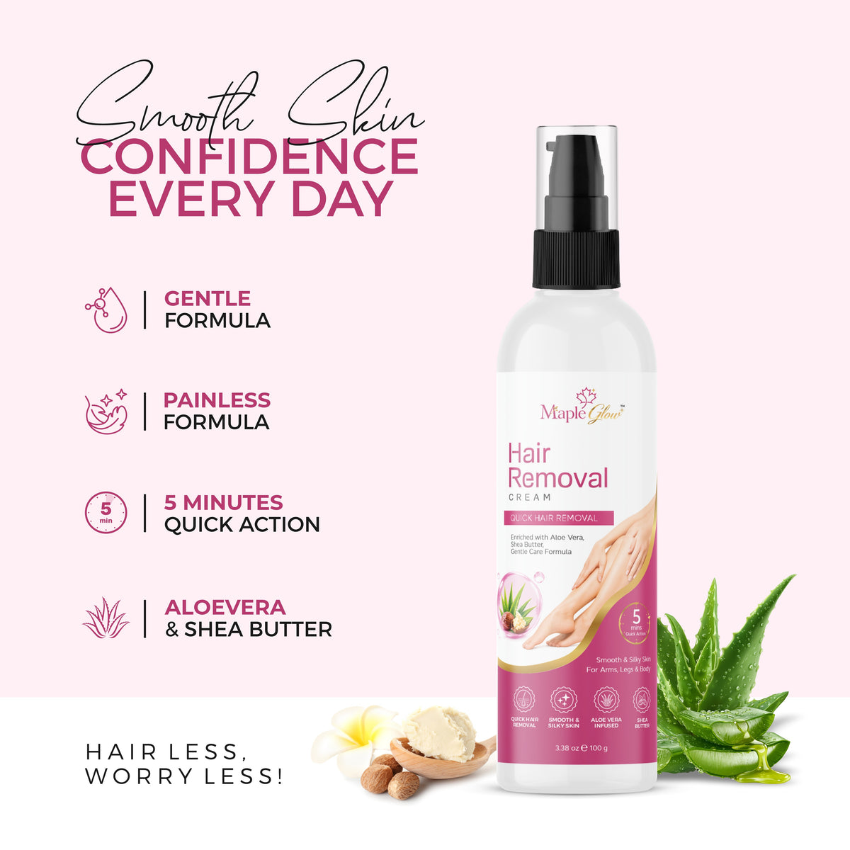 Maple Glow Hair Removal Cream with Aloe Vera & Shea Butter – Quick Hair Removal Cream for Arms, Legs & Body