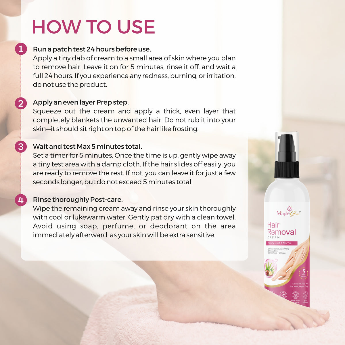 Maple Glow Hair Removal Cream with Aloe Vera & Shea Butter – Quick Hair Removal Cream for Arms, Legs & Body