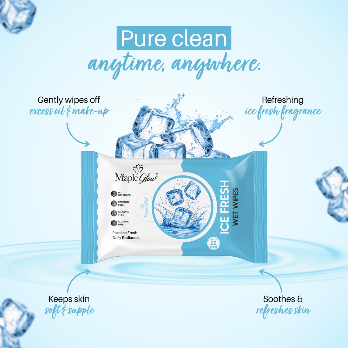 Maple Glow Ice Fresh Face Wet Wipes – 25 Wipes