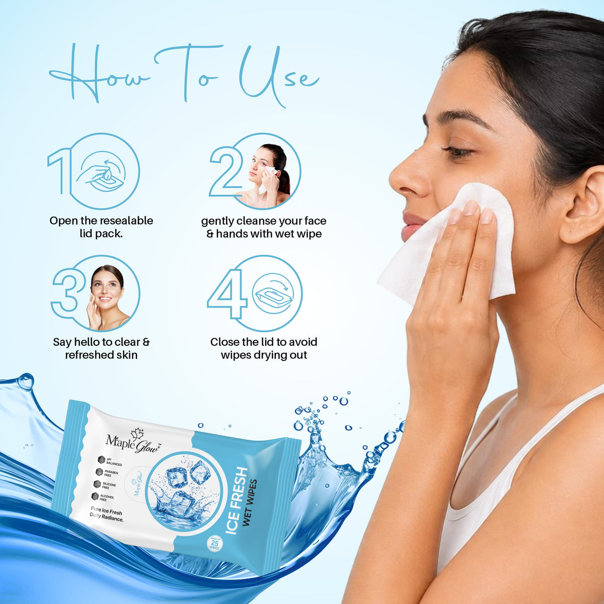 Maple Glow Ice Fresh Face Wet Wipes – 25 Wipes