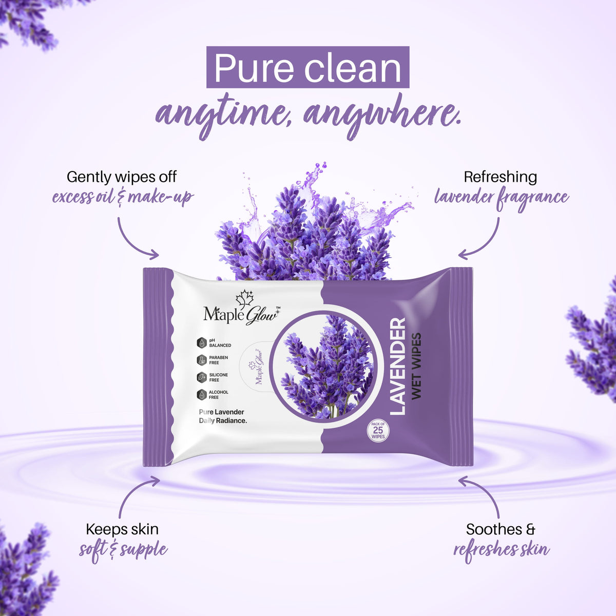 Maple Glow Lavender Face Wet Wipes – 25 Wipes