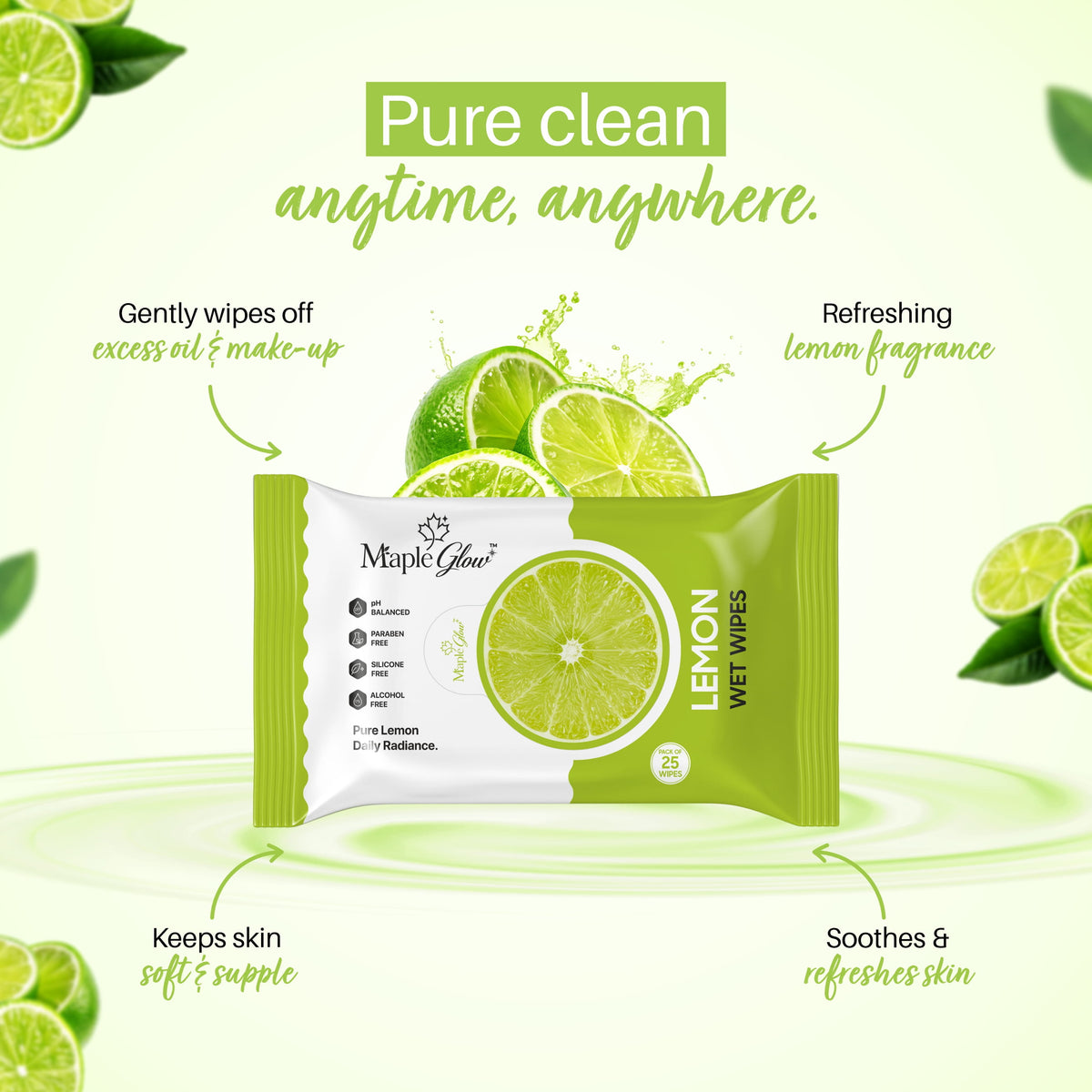 Maple Glow Lemon Face Wet Wipes – 25 Wipes
