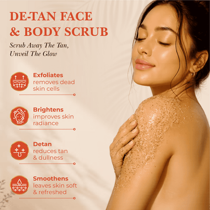 De-Tan Face & Body Scrub – Removes Tan, Clears Blackheads & Controls Oil