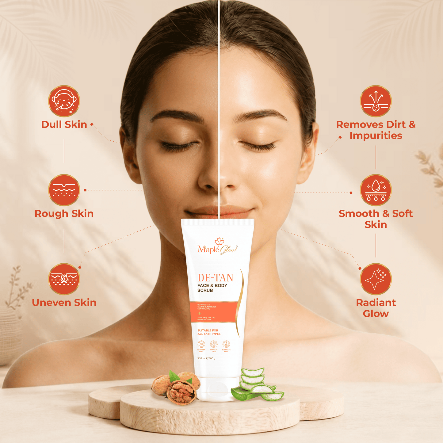 De-Tan Face & Body Scrub – Removes Tan, Clears Blackheads & Controls Oil