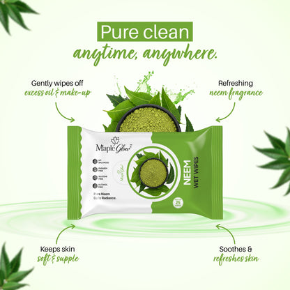 Maple Glow Neem Face Wet Wipes – 25 Wipes