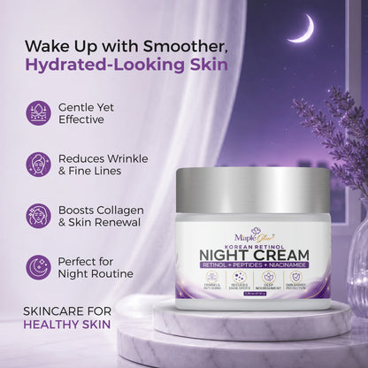 Maple Glow Korean Retinol Night Cream with Retinol, Peptides & Niacinamide