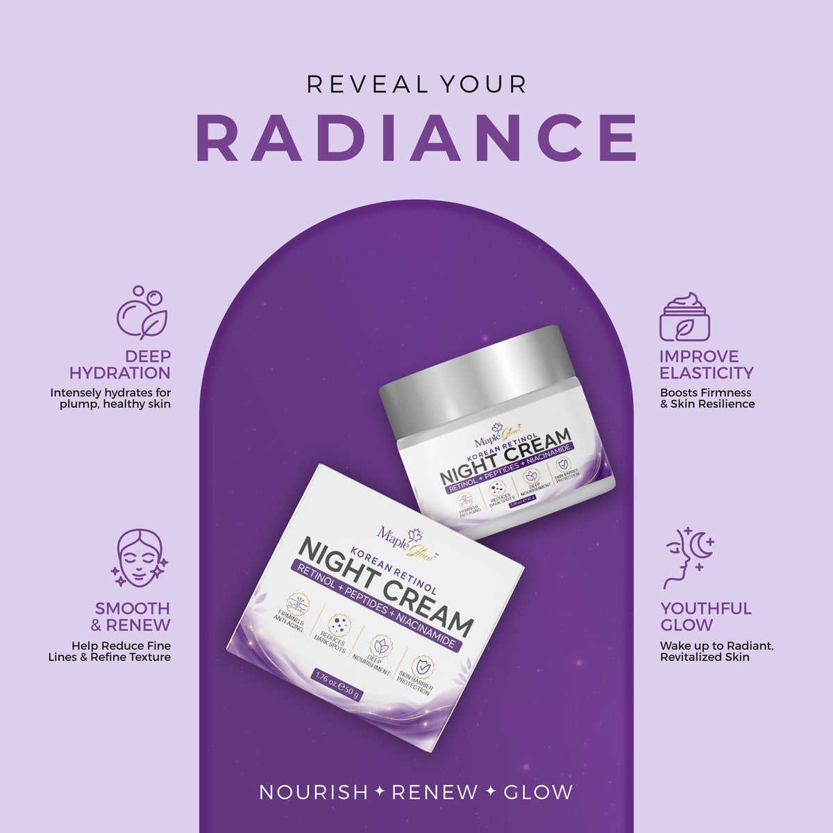 Maple Glow Korean Retinol Night Cream with Retinol, Peptides & Niacinamide
