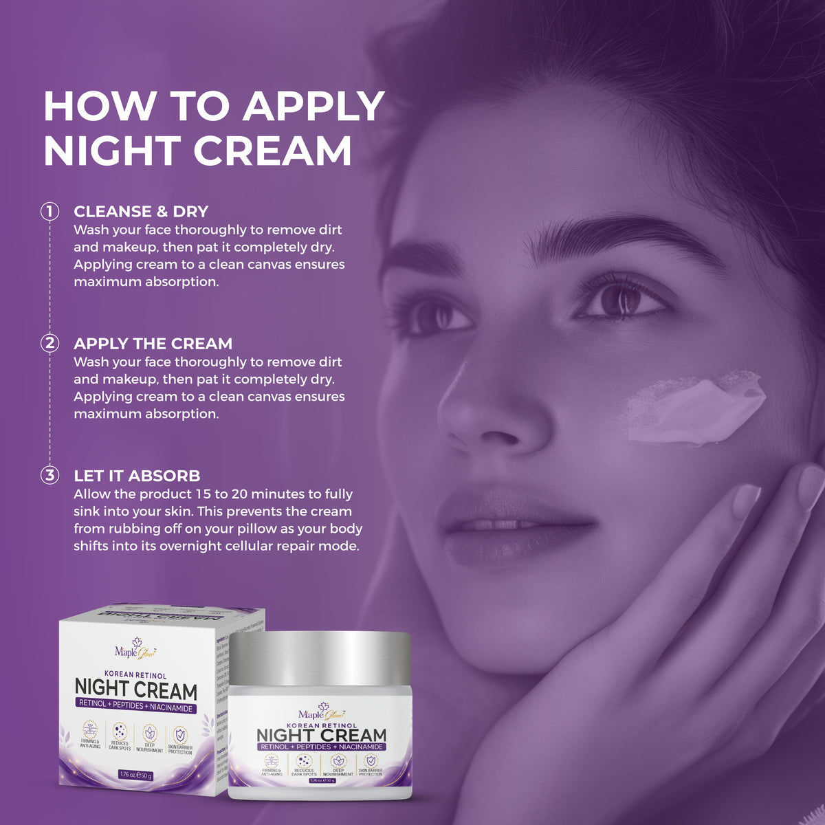 Maple Glow Korean Retinol Night Cream with Retinol, Peptides & Niacinamide