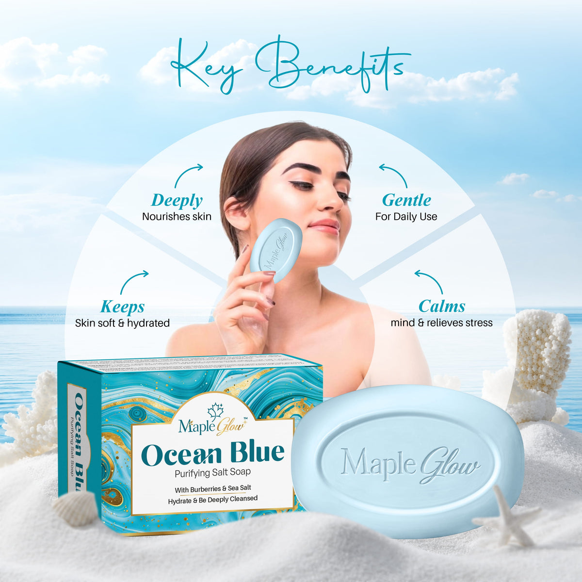Maple Glow Ocean Blue Purifying Salt Soap – 75g