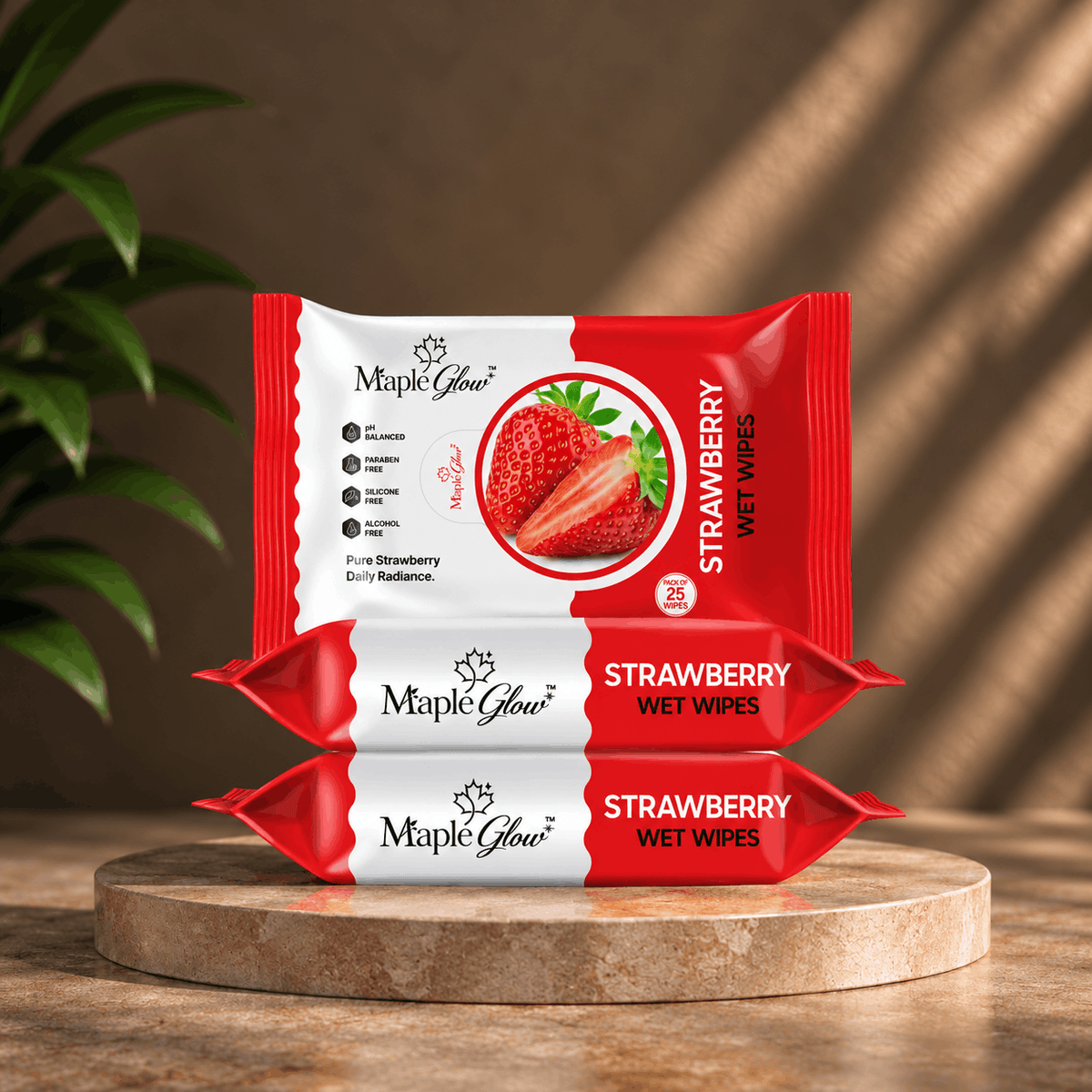 Maple Glow Strawberry Face Wet Wipes – 25 Wipes