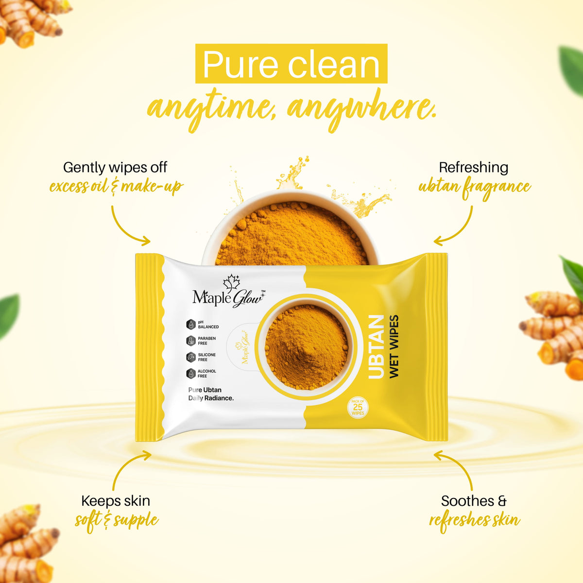 Maple Glow Ubtan Face Wet Wipes – 25 Wipes