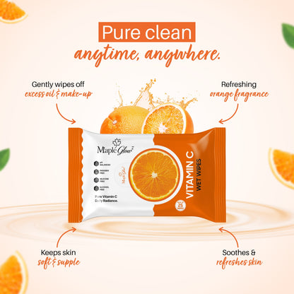 Maple Glow Vitamin C Face Wet Wipes – 25 Wipes