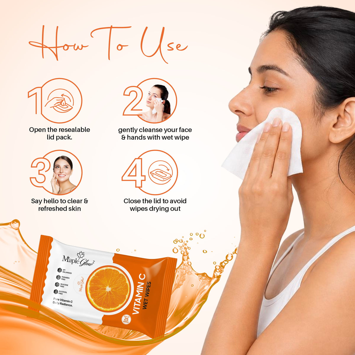 Maple Glow Vitamin C Face Wet Wipes – 25 Wipes